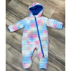 SNOZU Cozy Snow Suit Girls 9-12 Months Pink/Blue Sherpa Hooded Outerwear Zip Up